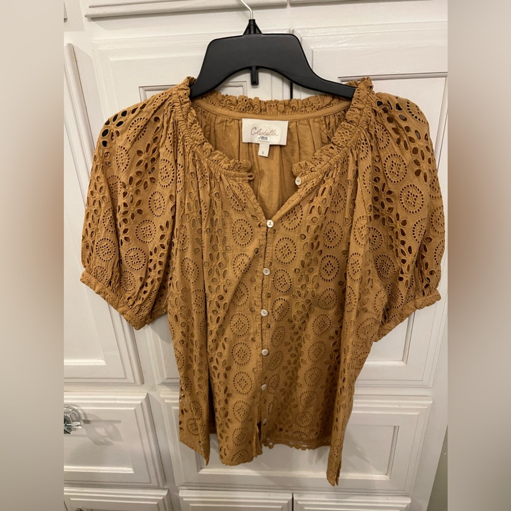 Cleobella Mustard Eyelet Button-Front Blouse